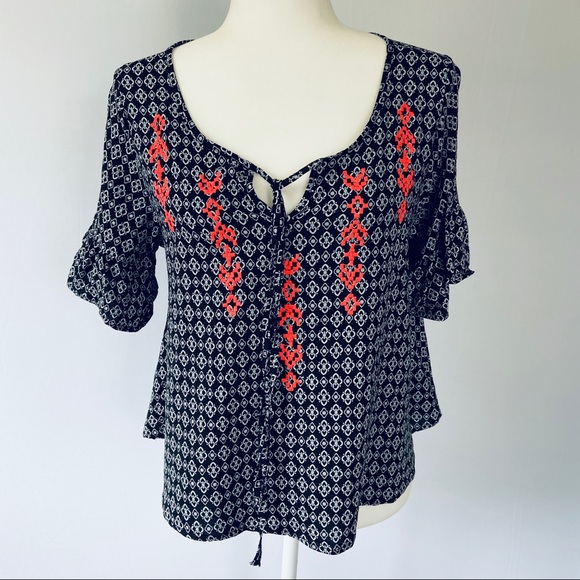 Lily White Tops - LILY WHITE Ruffled Bell Sleeve Boho Top Size XL